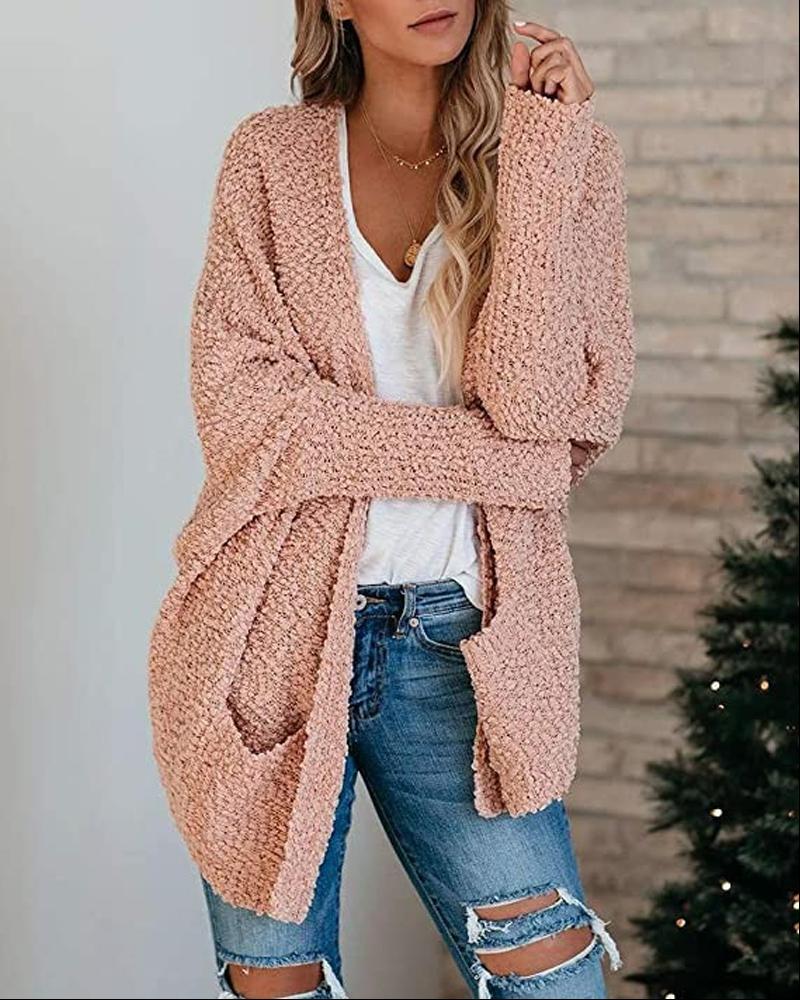 

Long Sleeve Pocket Detail Open Front Cardigan, Pink