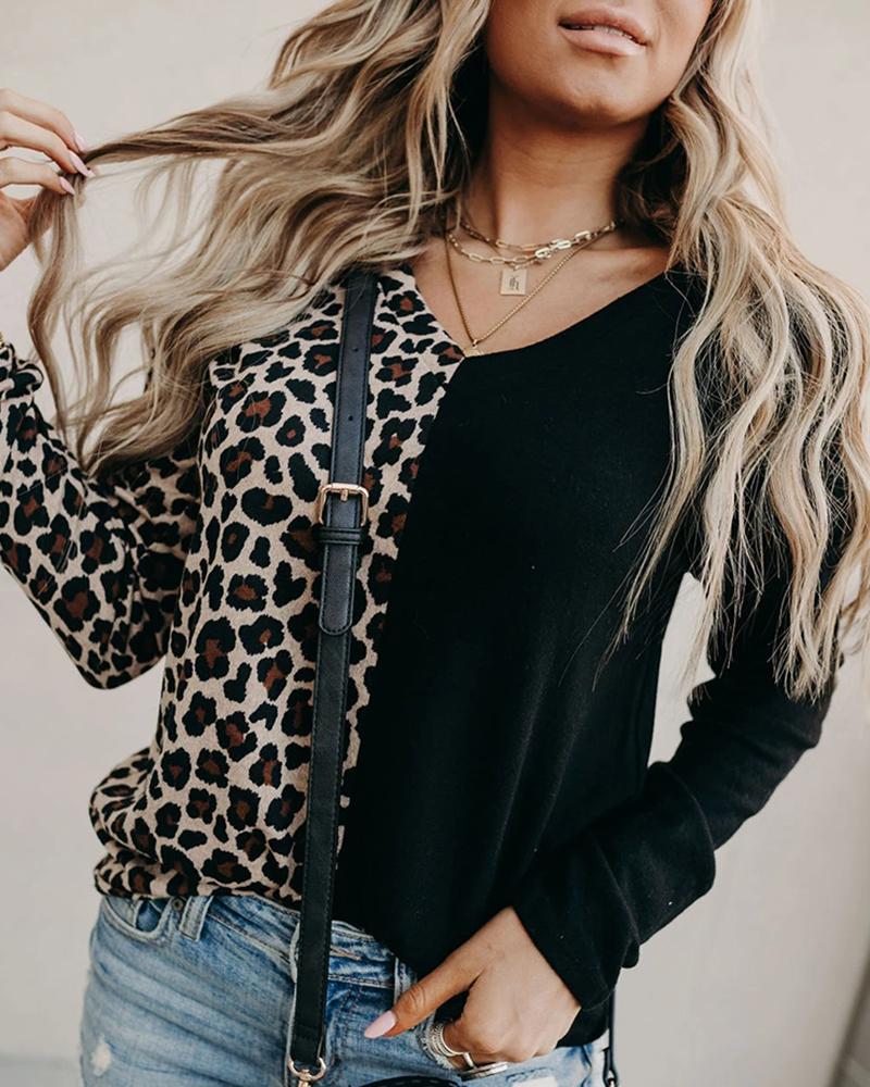 

Cheetah Print Colorblock Long Sleeve Top, Leopard