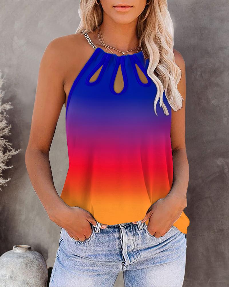 

Ombre Hollow Out Chain Halter Top, Blue