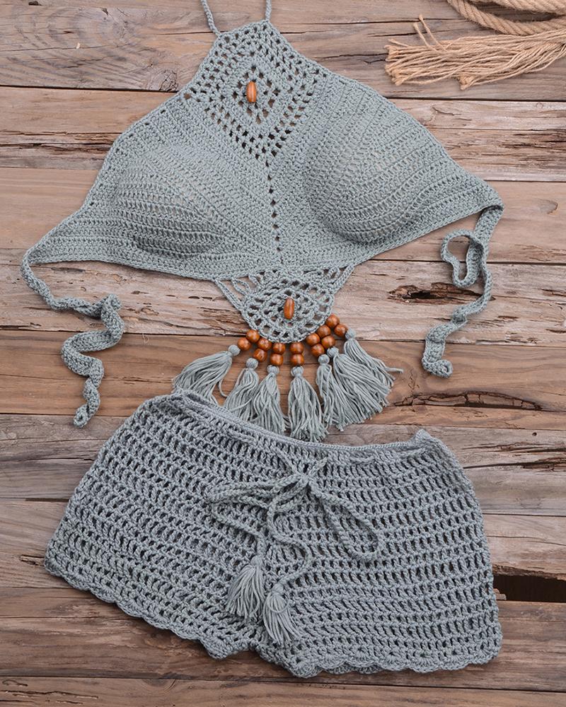 

Solid Cut-out Halter Tanks With Shorts Sexy Sets, Green