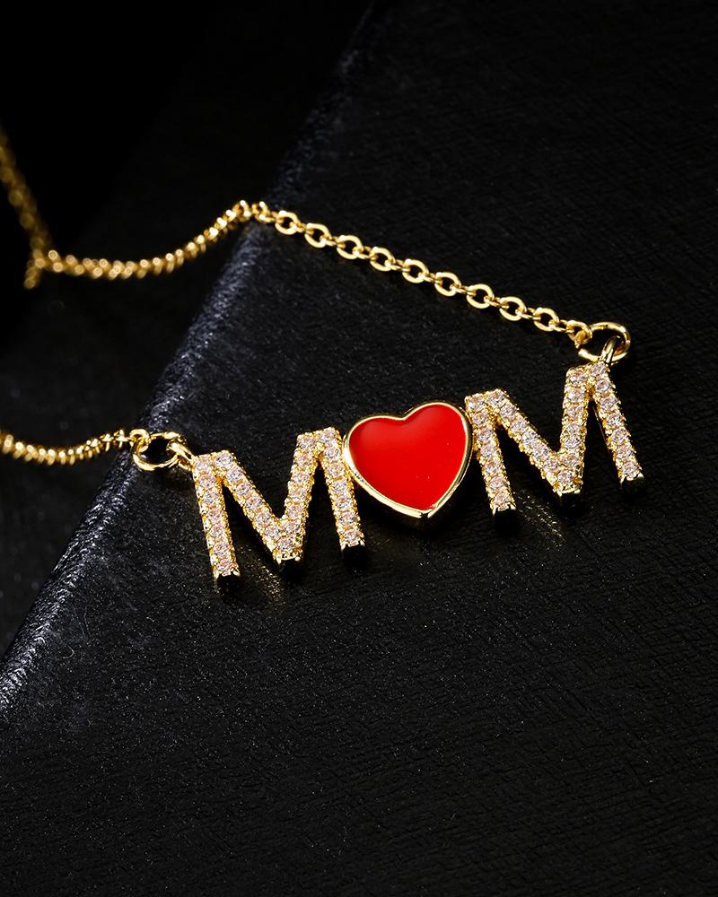 

Mother's Day Mom Letter Heart Pattern Chain Pendant Necklace, Red