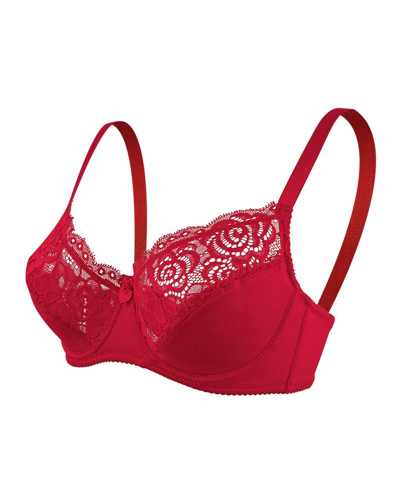 

Contrast Lace Push Up Bralette, Red