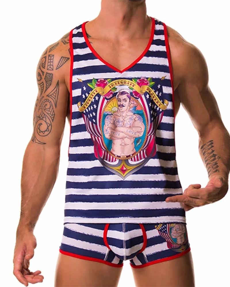 

Striped Sleeveless Slim Tanks With Shorts Suit Sets, Multicolor