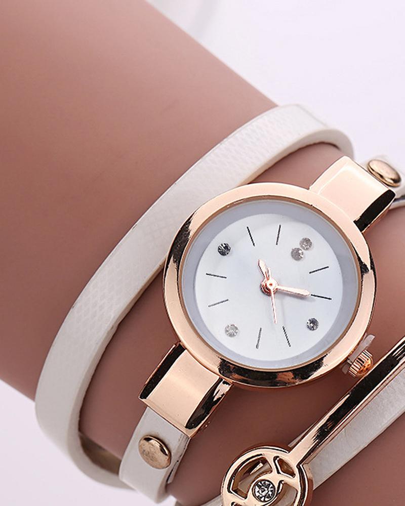 

Minimalism Rhinestone Quartz Watch & Bracelet Set, White