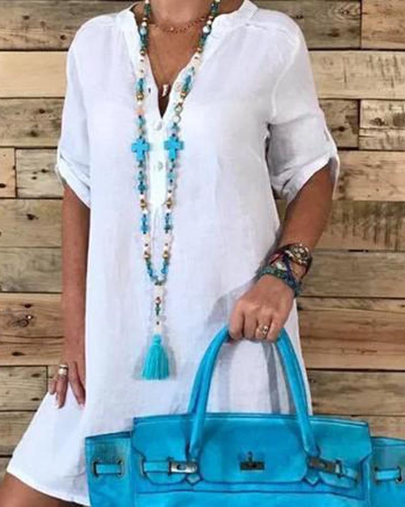 

Cotton Casual Midi Dress, White