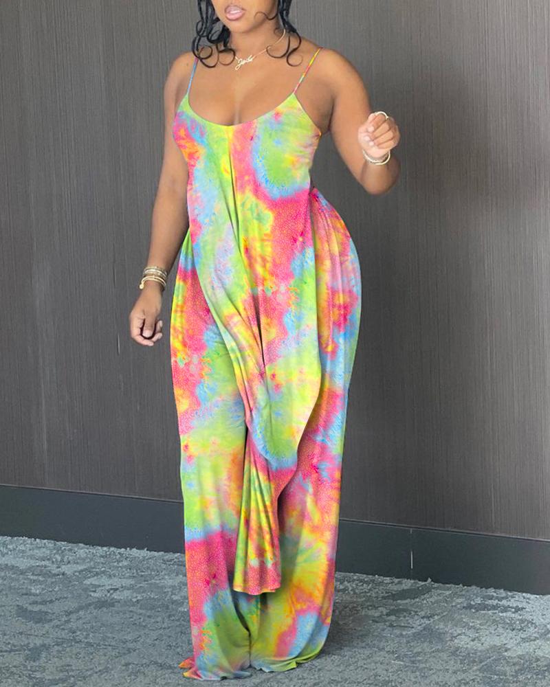 

Spaghetti Strap Tie Dye Print Top & Pants Set, Multicolor