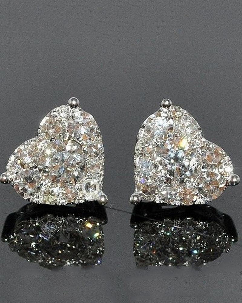 

1 paire de boucles d'oreilles en strass en forme de coeur, Silver