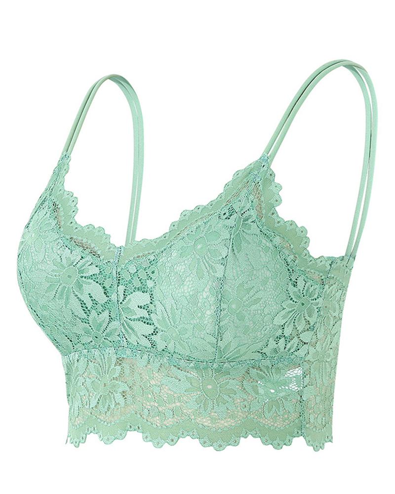 

Full Coverage Scallop Trim Wireless Lifting Bralette, Green