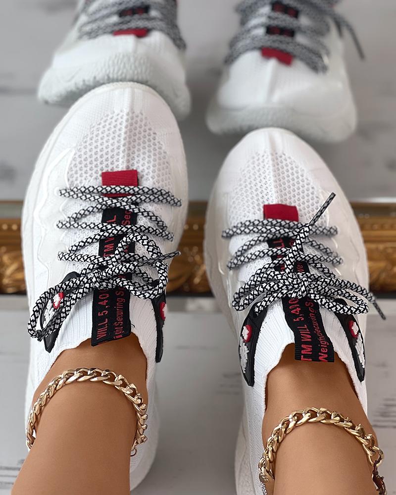

Breathable Lace-up Knit Sneakers, White