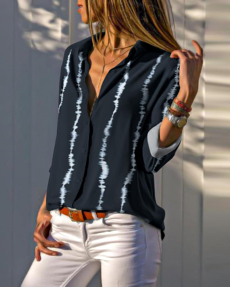 

Tie Dye Print Long Sleeve Button Down Shirt, Black