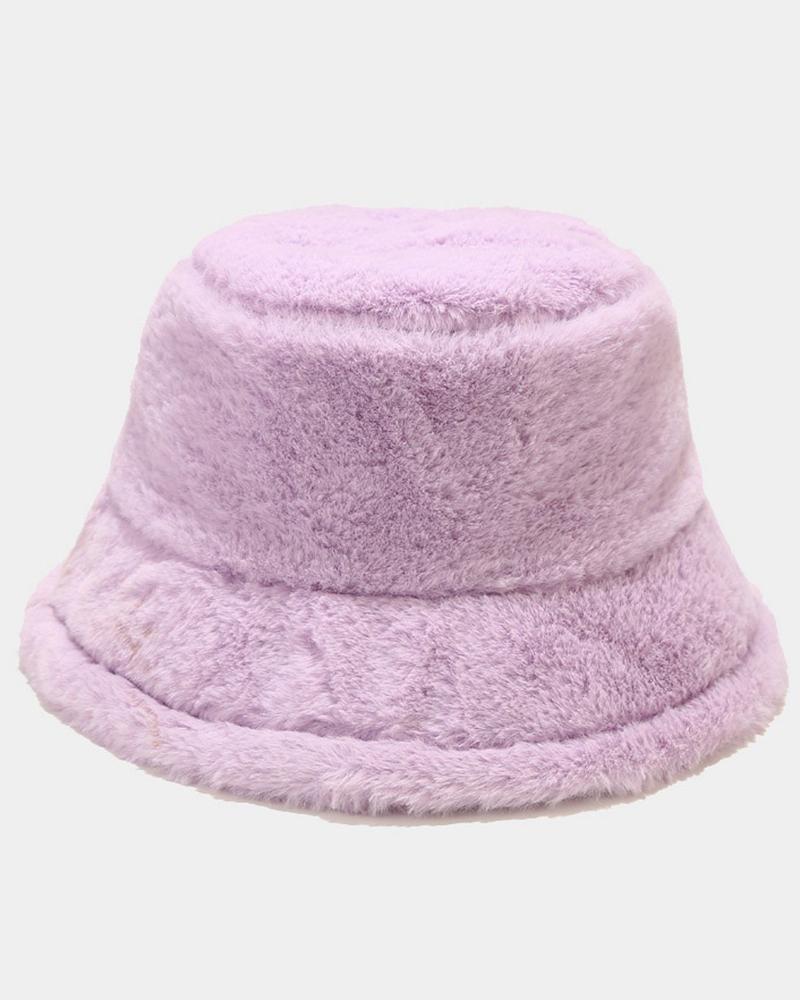 

Fuzzy Winter Thermal Bucket Hat, Light purple