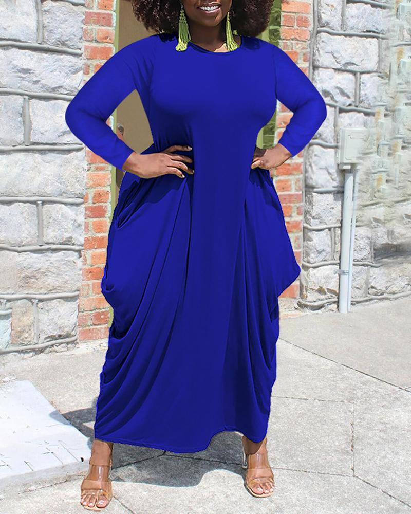 

Plus Size Long Sleeve Pocket Detail Draped Maxi Dress, Blue