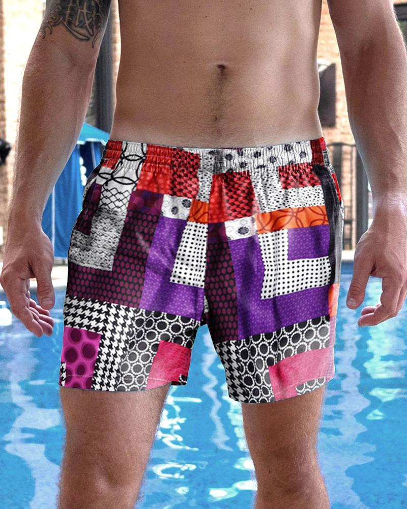 

All Over Print Straight Loose Short Pants, Multicolor