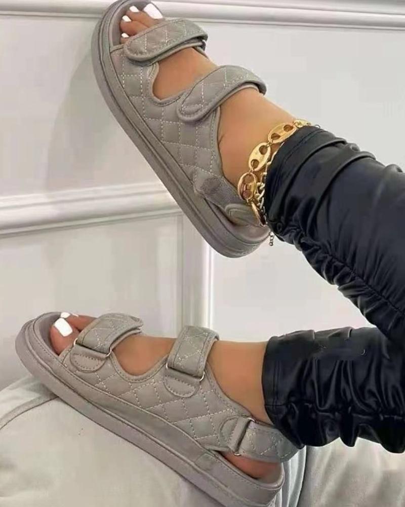 

Solid Open-toe Platform Flat Sandals, Gray