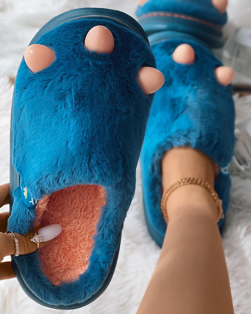 

Cartoon Pattern Fuzzy Slippers, Blue