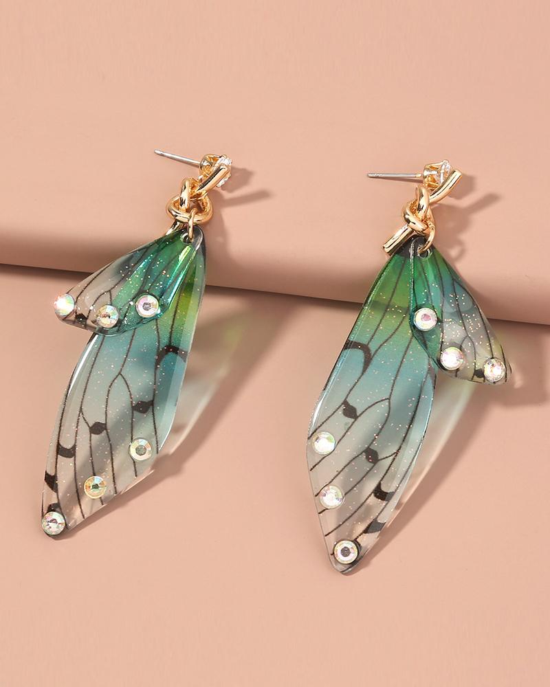 

1Pair Rhinestone Butterfly Shaped Drop Earrings, Green