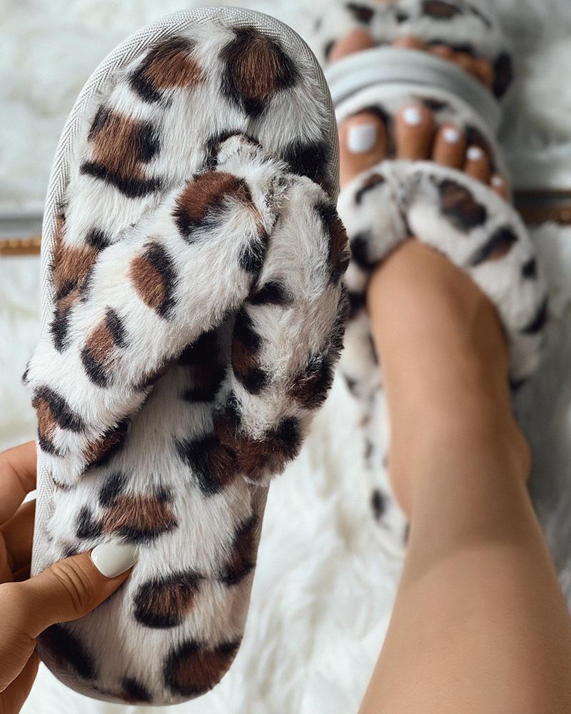 

Fuzzy Cheetah Toe Post Flip Flop, Beige