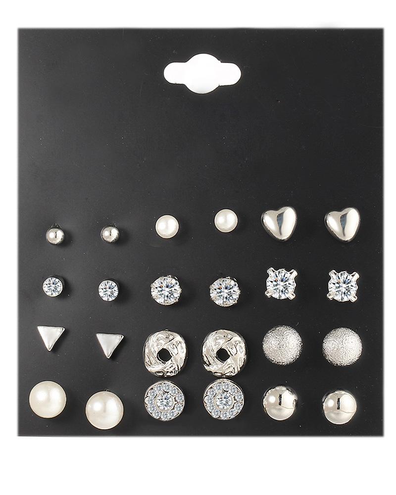 

12 Pairs Rhinestone Beaded Pattern Ear Cuff Earring Set, Silver