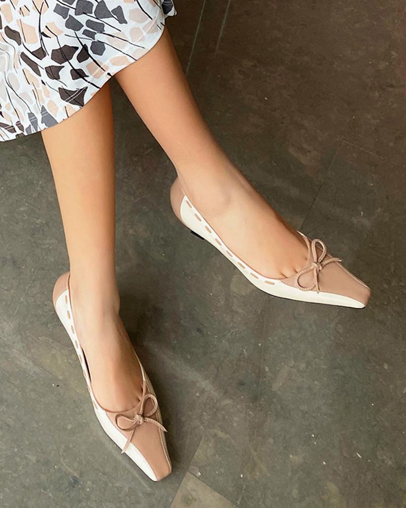 

Square Toe Bow Tie Pumps, Apricot