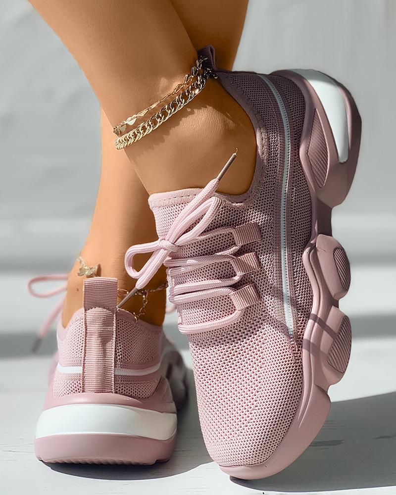 Contrast Paneled Lace-Up Platform Sneakers