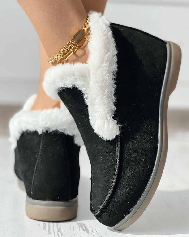 

Fuzzy Trim Lined Ankle Snow Boots, Black