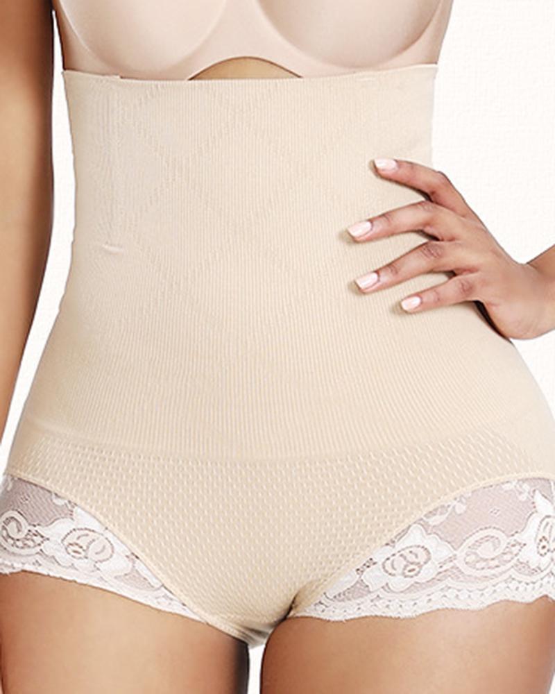 

Honeycomb Tummy Control Butt Lifting Lace Patch High Waist Shapewear Underwear, Nude