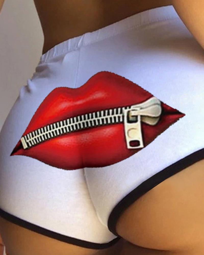 Sexy Lip Print Skinny Panty