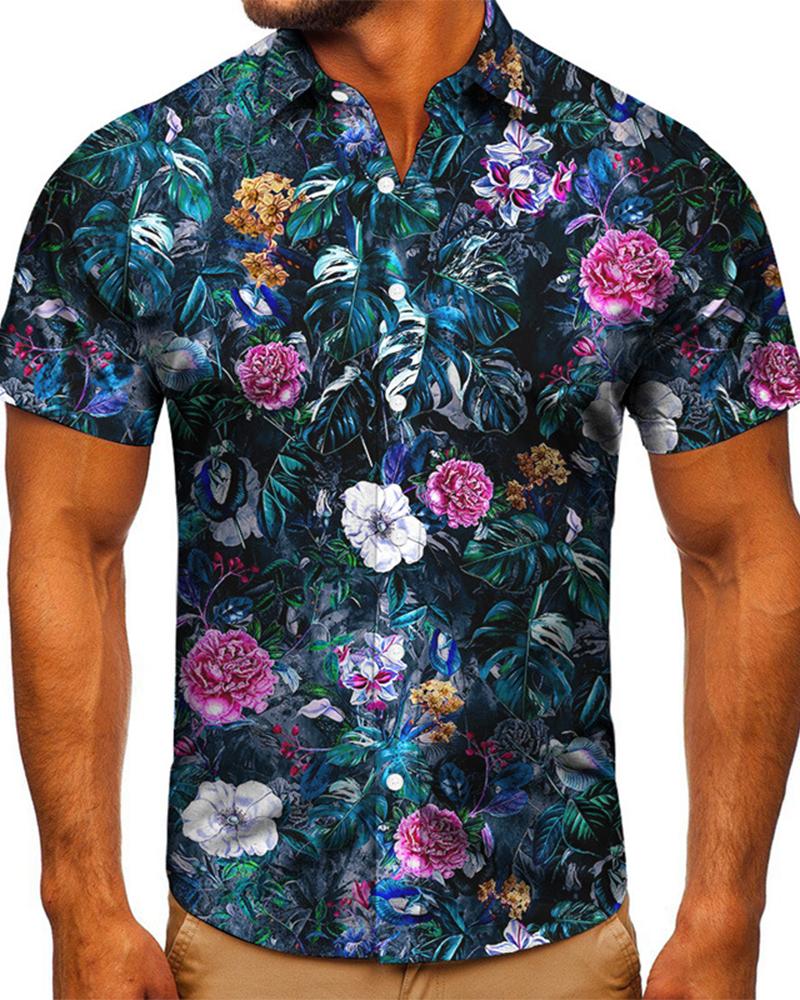 

Floral Print Short Sleeve Button-up Shirts, Multicolor