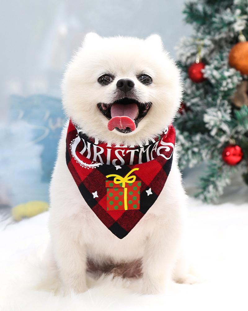 

1pc Christmas Pet Bandana Dual-way Wear Plaid Pet Scarf Neckerchief Drool Bib Small Medium Dogs Cats Holiday Accessories, Style2