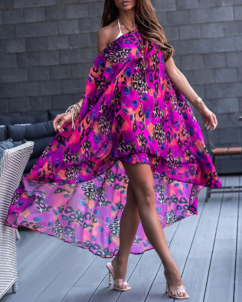 

Leopard Print High Low Hem Chiffon Dress, Purple