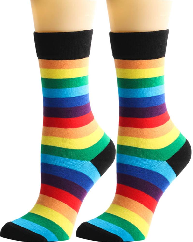 

1Pair Rainbow Stripe Party Pride Month Socks, Black
