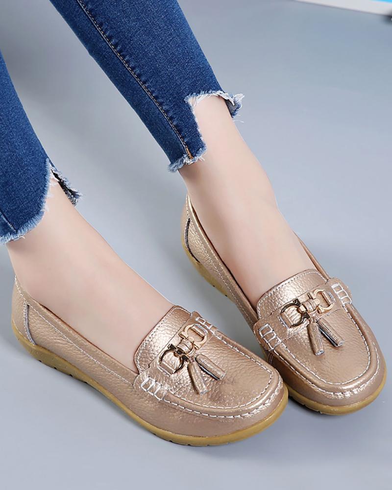 

Tassel Metal Decor Slip On Moccasins Shoes, Gold
