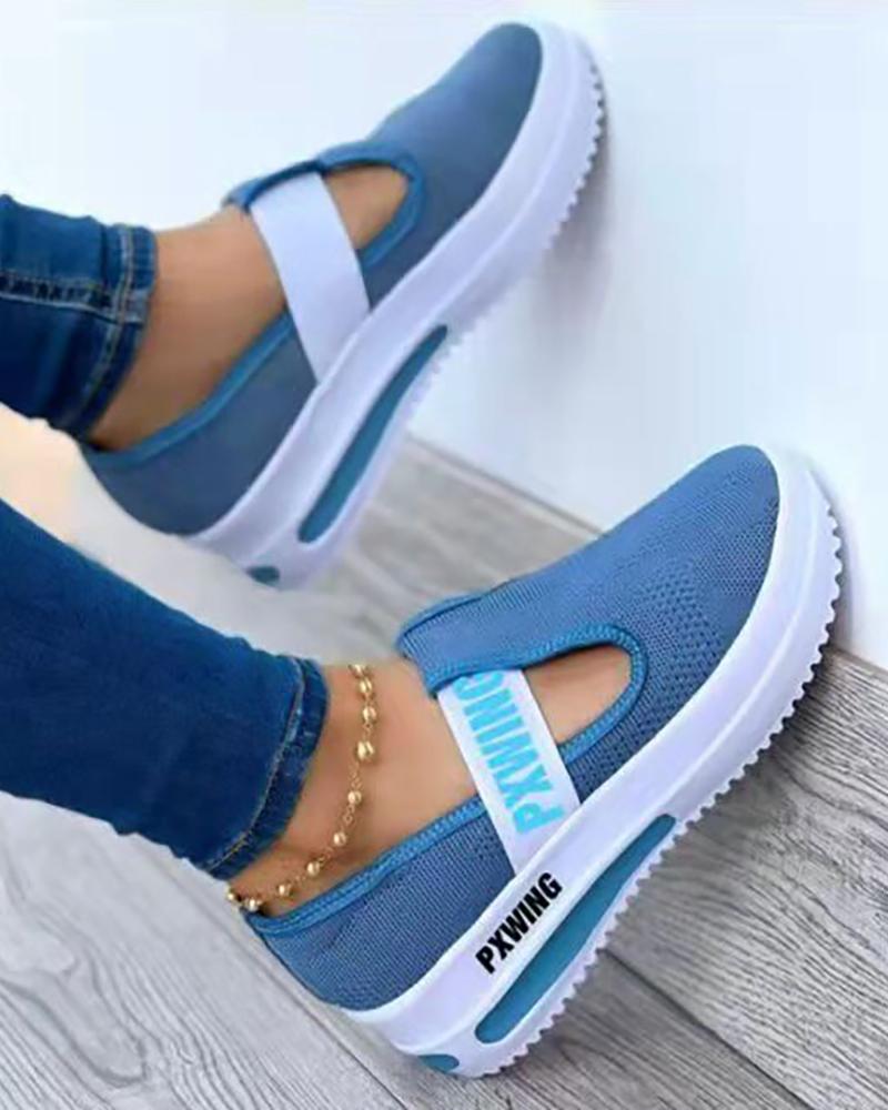 

Cutout Letter Pattern Platform Sneakers, Blue