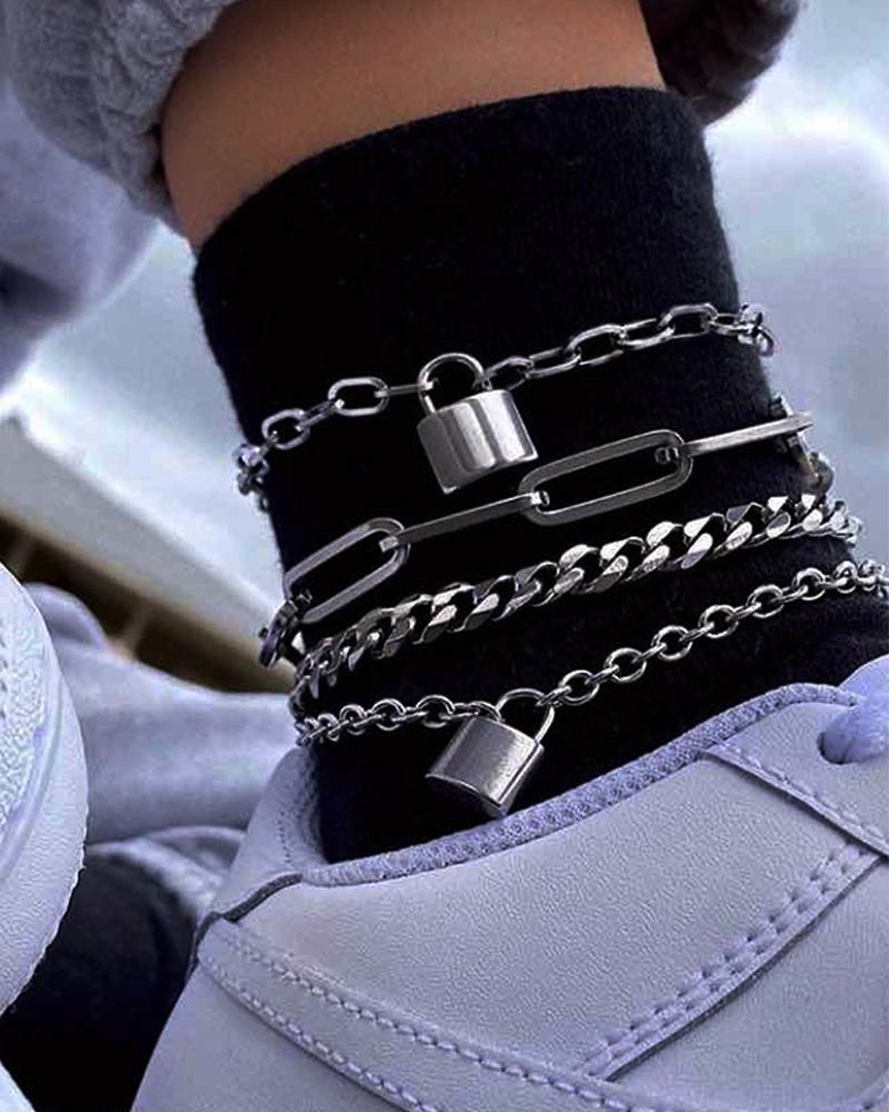 

Metalic Solid Color Vintage Multi-layer Lock-shaped Geometric Anklet, Style1