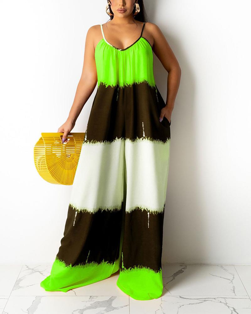 

Colorblock Strap Loose Jumpsuit, Green