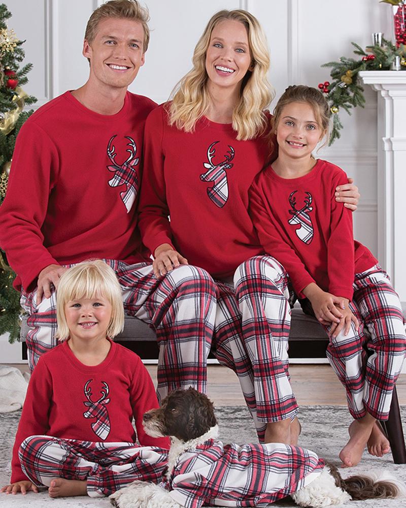 

Christmas Moose Print Top & Plaid Pants Set For Dad, Red