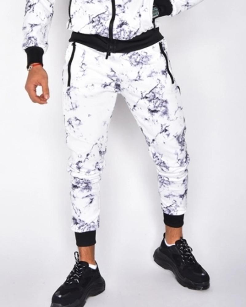 

3D Tie Dye Print Long Sport Pants, White