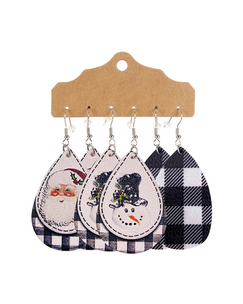 

3Pair Christmas Santa Claus Snowman Print Drop Earrings, Style4