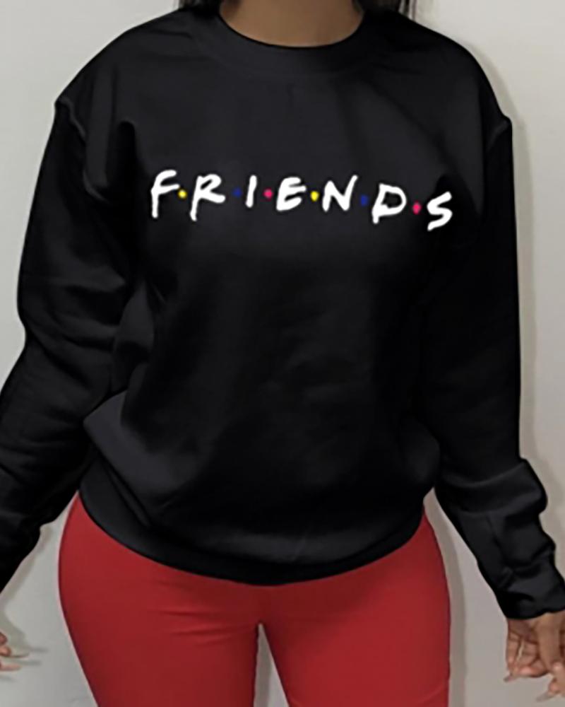 

Letter Print Long Sleeve Casual Sweatshirt, Black