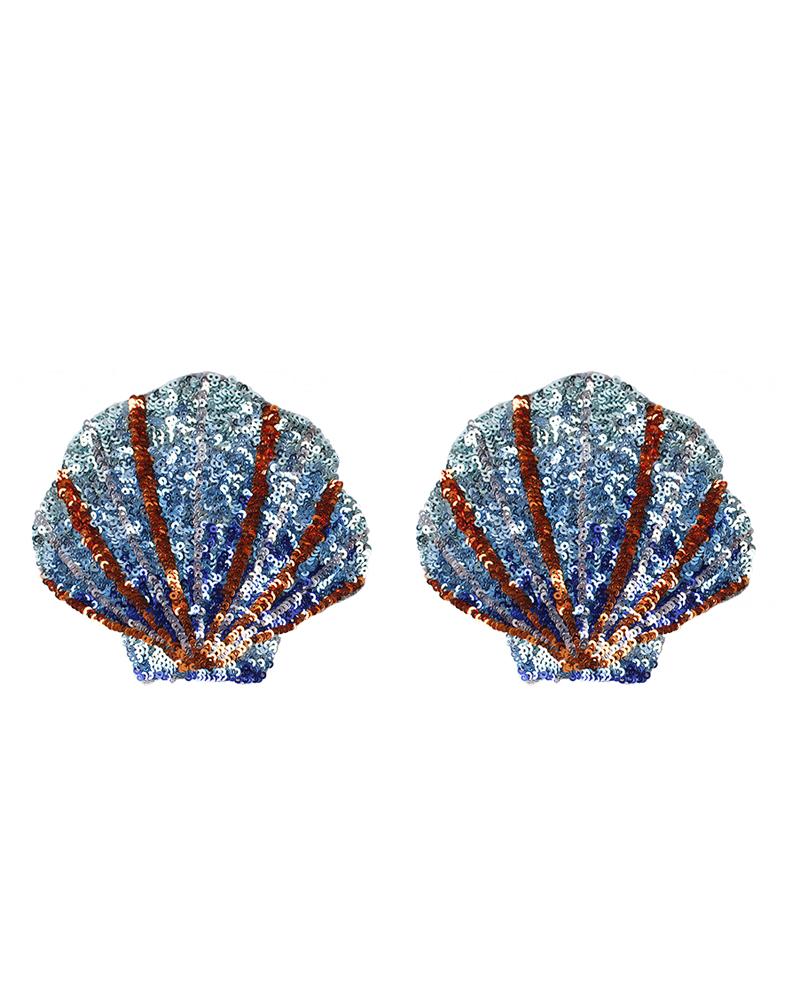 

1Pair Shell Shaped Silicone Invisible Bra Sequin Pasties Reusable Self Adhesive Nipple Covers, Blue