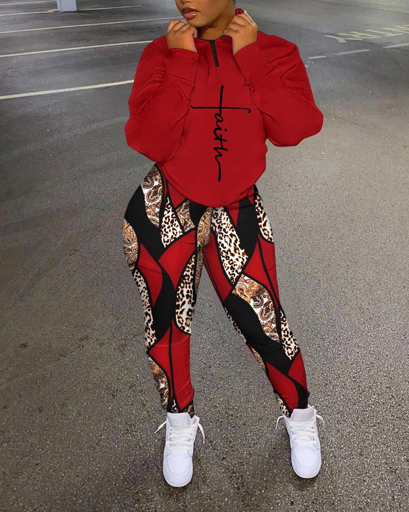 

Faith Baroque Leopard Print Top & Pants Set, Red