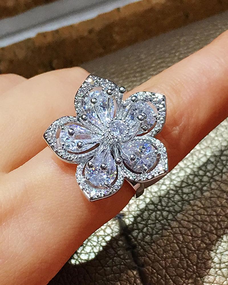 

Floral Shaped Rhinestone Decor Ring, Style1