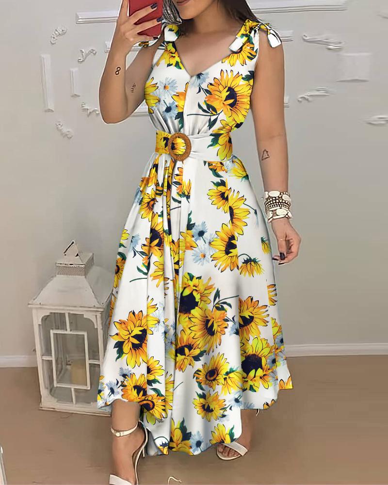 

Sunflower Print Tied Detail Sleeveless Maxi Dress, White