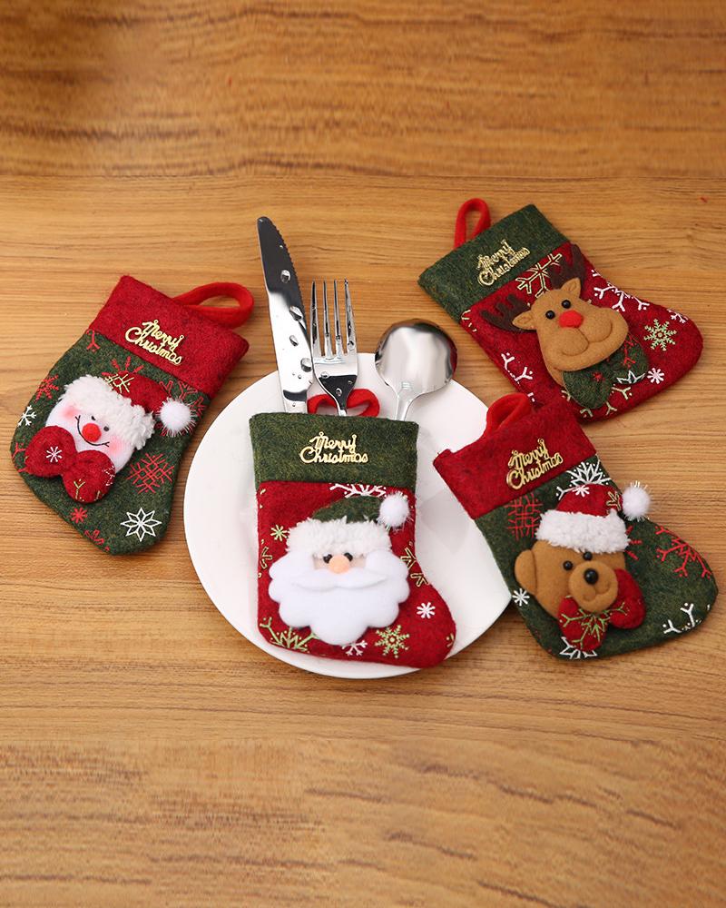 

4PCS/Set Christmas Stockings Hanging Stockings Christmas Tree Ornaments Party Decoration Spoon Fork Storage Bag Gift Supplies, Red