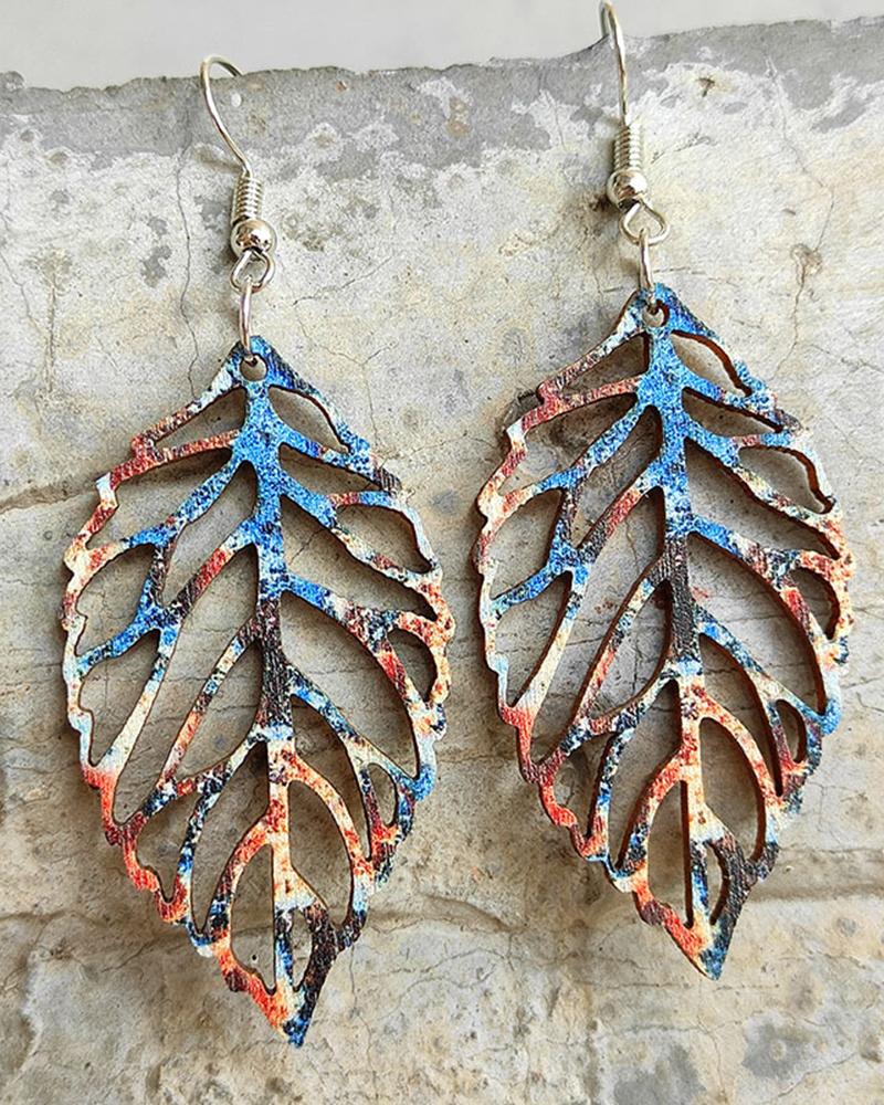 

1Pair Retro Bohemian Hollow Out Leaf Shaped Drop Earrings, Style2