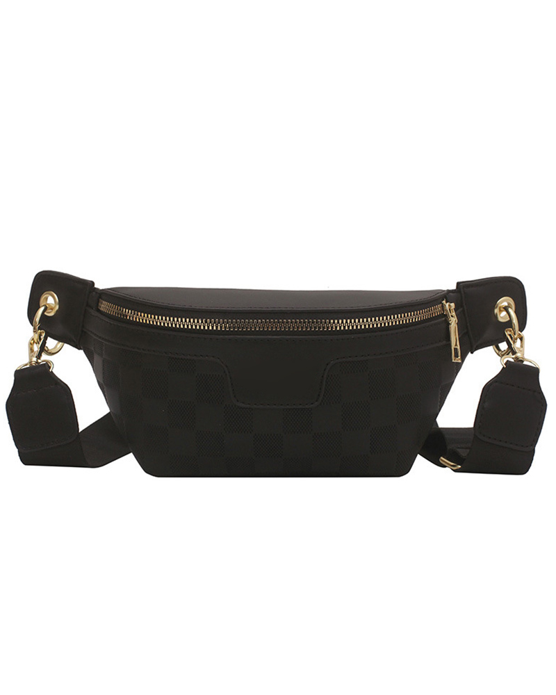

Plaid Pattern Zipper Design Chest Crossbody Bag, Black