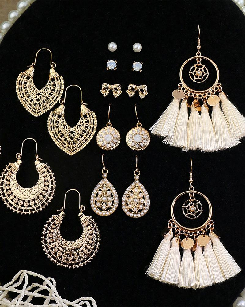 

8Pairs Bohemian Scallop Shaped Tassel Earrings Set, Style2