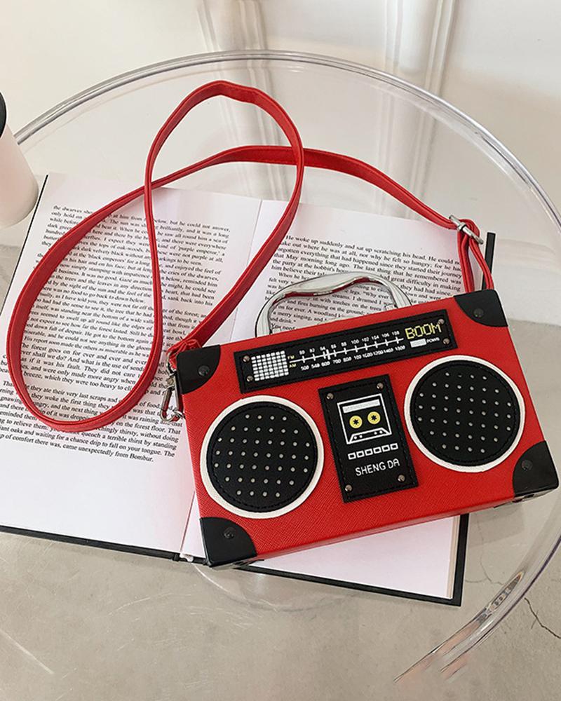 

Vintage Radio-Shaped Square Handbag Funny Crossbody Bag, Red