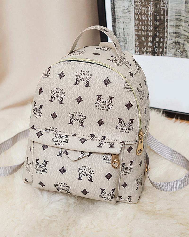 

Graphic Letter Zipper Design Backpack Satchel Bag, White