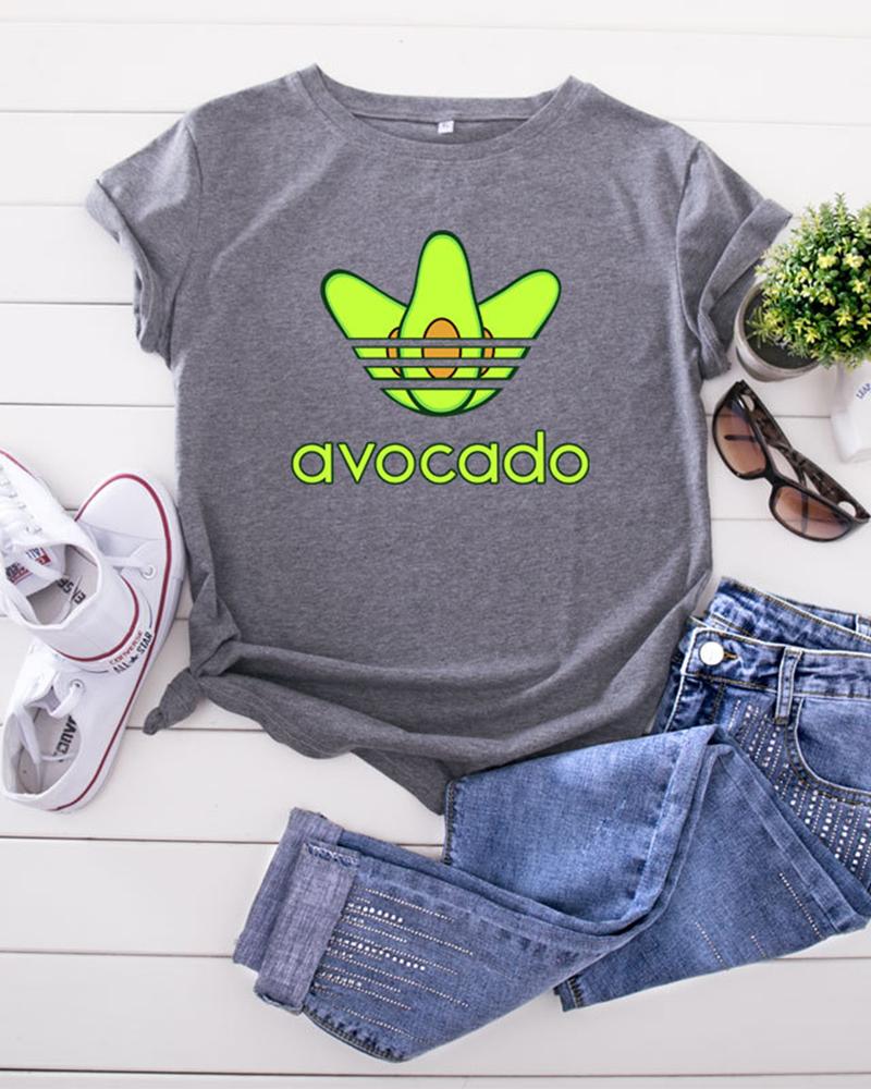

Avocado Printing Short Sleeve T-shirts, Gray